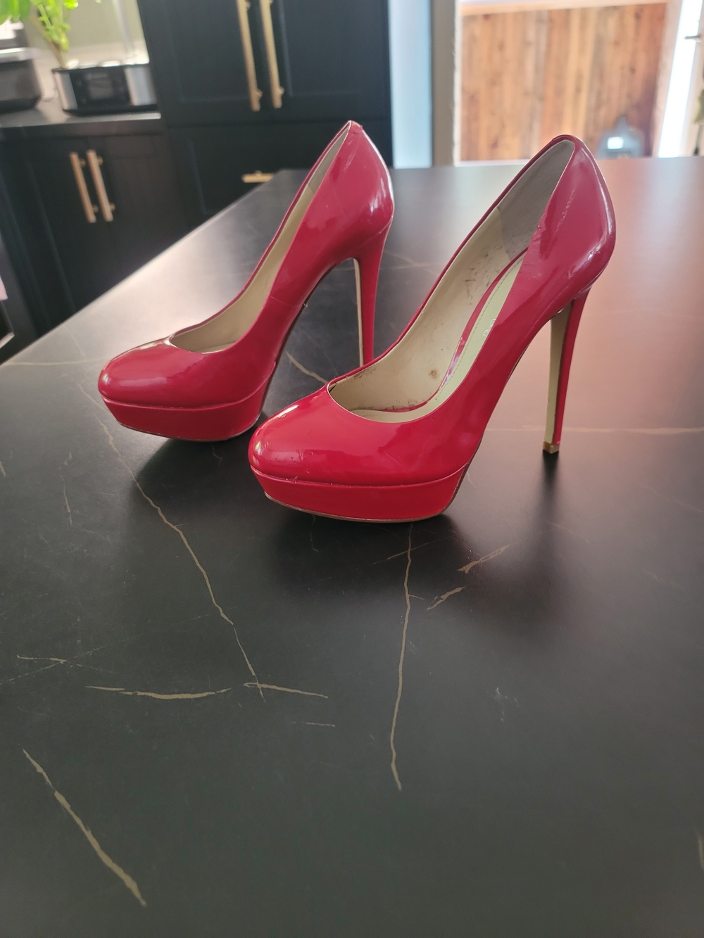 Aldo Bright Red Patent Platform Stiletto Pumps